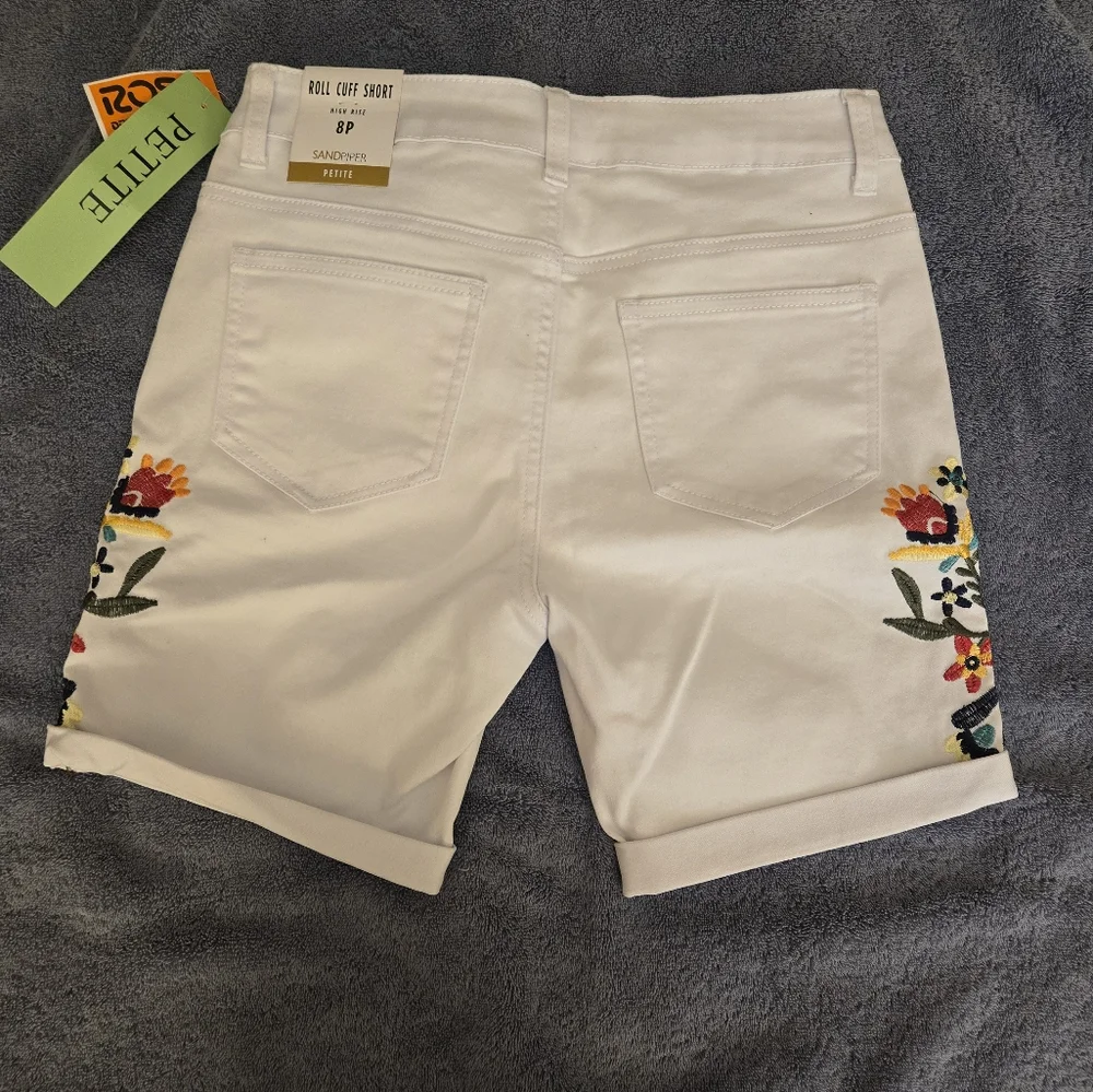 Sandpiper White Jean Shorts with Floral Embroidery - Picture 2 of 4